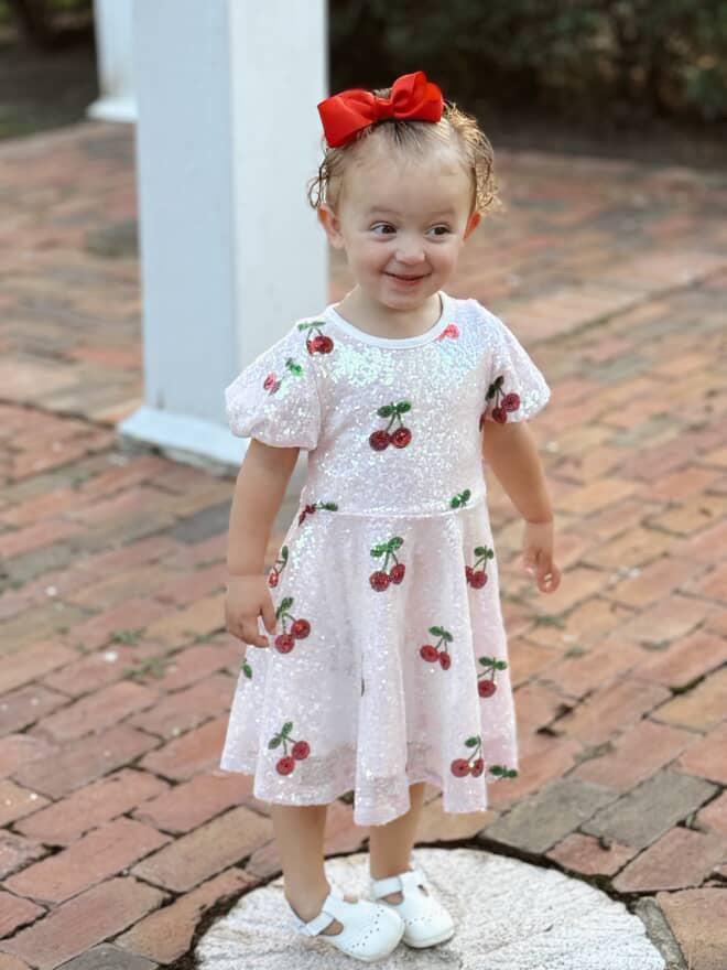 Sweet Cherry Sequins Dress in Pink- Girls (2-7)