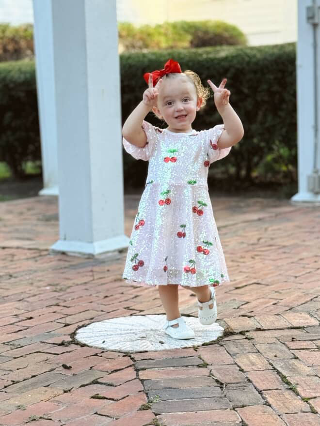 Sweet Cherry Sequins Dress in Pink- Girls (2-7)
