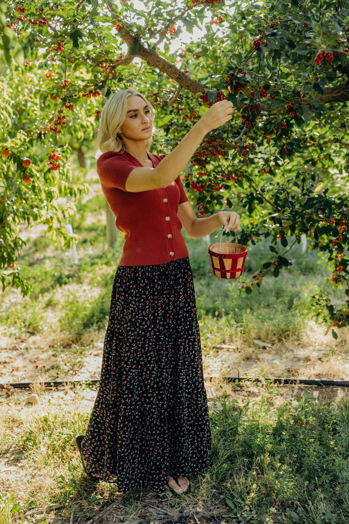 Maxi Skirt in Cherry Punch- Misses and Plus (XS-4X)
