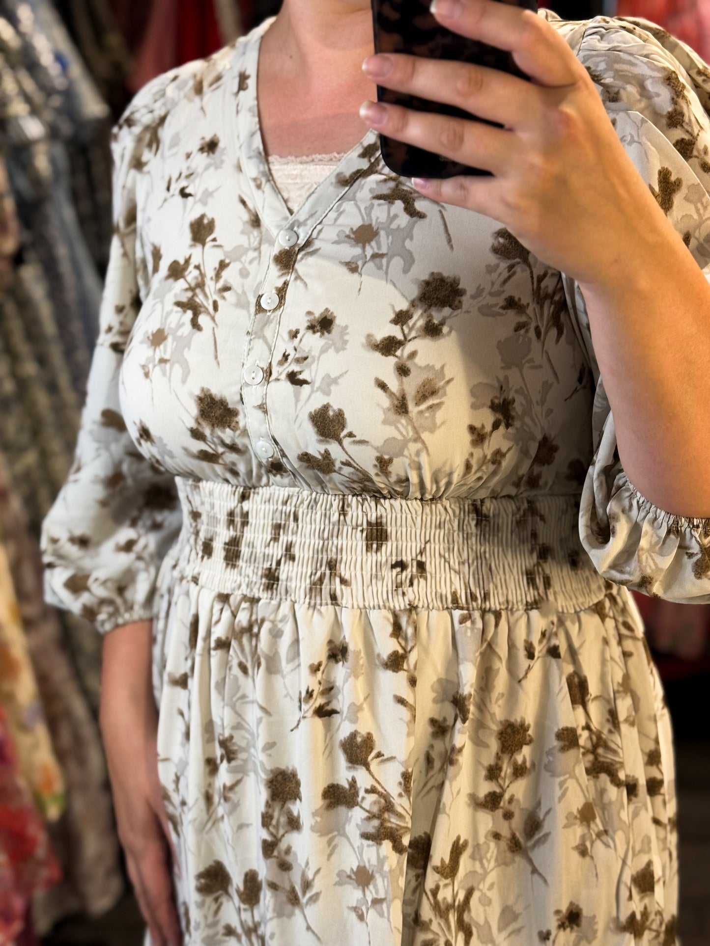 Carys Dress in Cream Multi- Misses and Plus (S-3X)