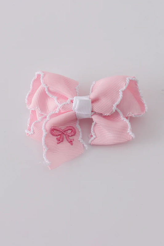 Embroidery Hair Bow in Pink- Girls Accessories