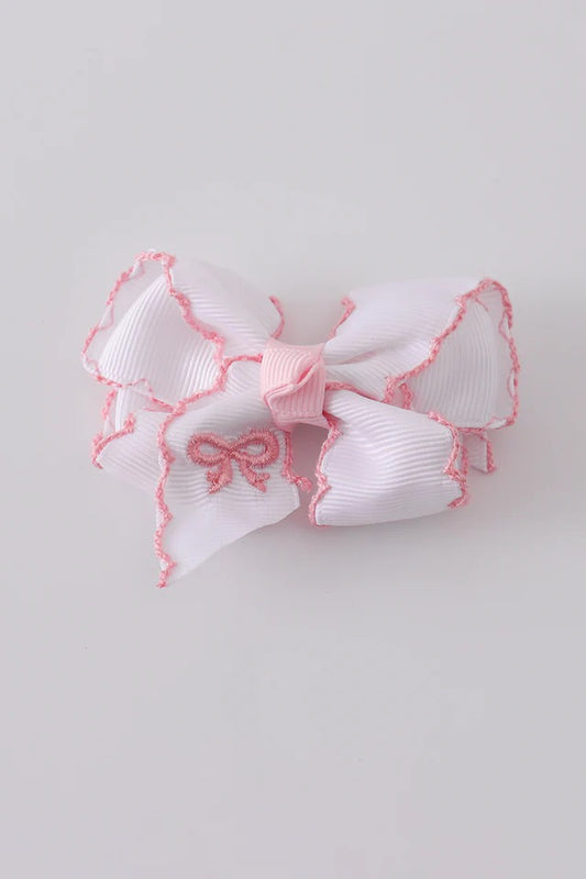 Embroidery Hair Bow in White- Girls Accessories