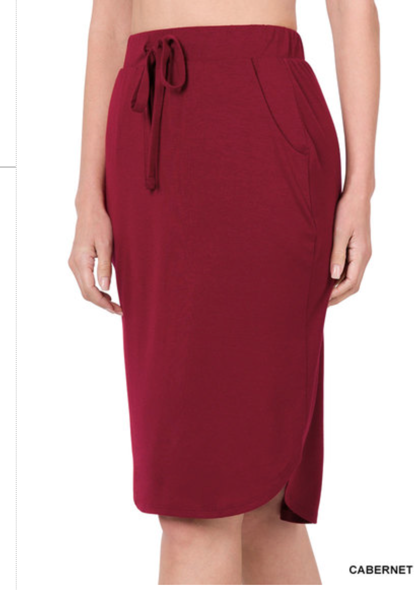 Maddie Weekender Skirt in Cabernet- Misses and Plus (S,XL,1X,3X)