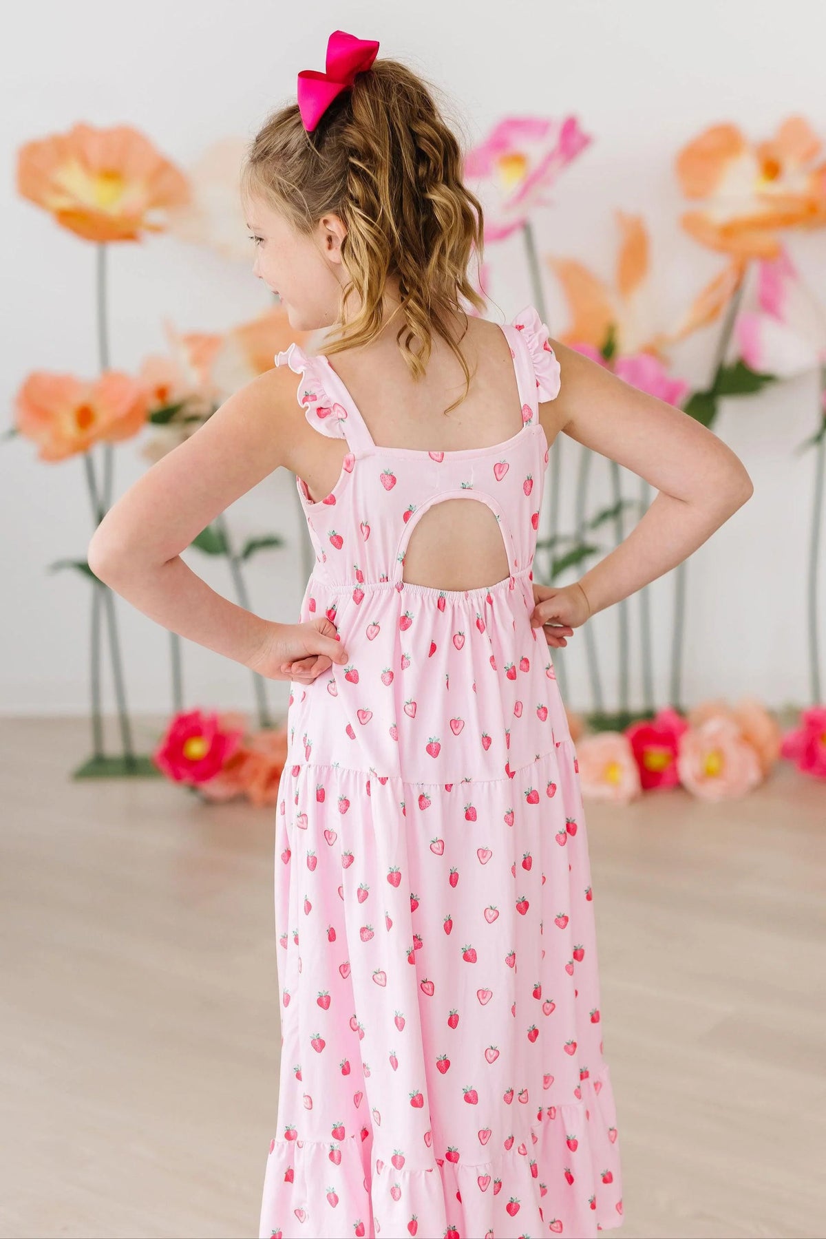 Ruffle Maxi Dress in Sweet Strawberries- Girls/Tween (3T-11/12)