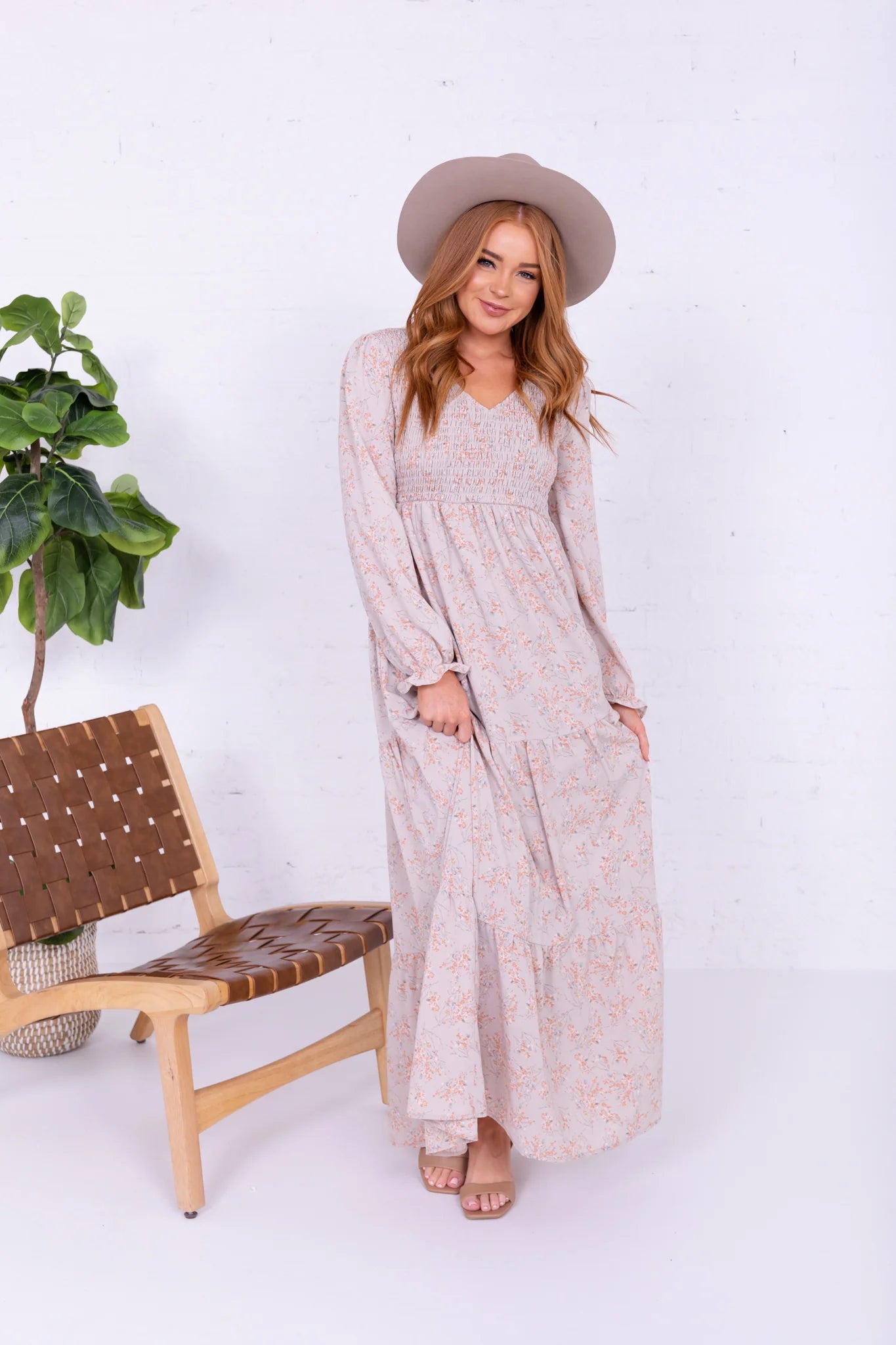September Dress in Coconut Floral- Misses and Plus (S-2XL)