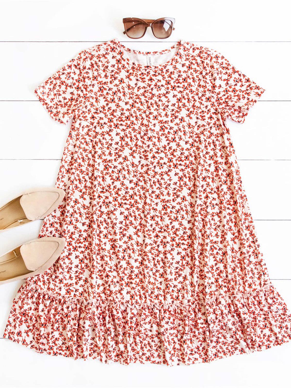 Ruffle Hem Rudy Swing Dress in Red- Misses (S-XL)