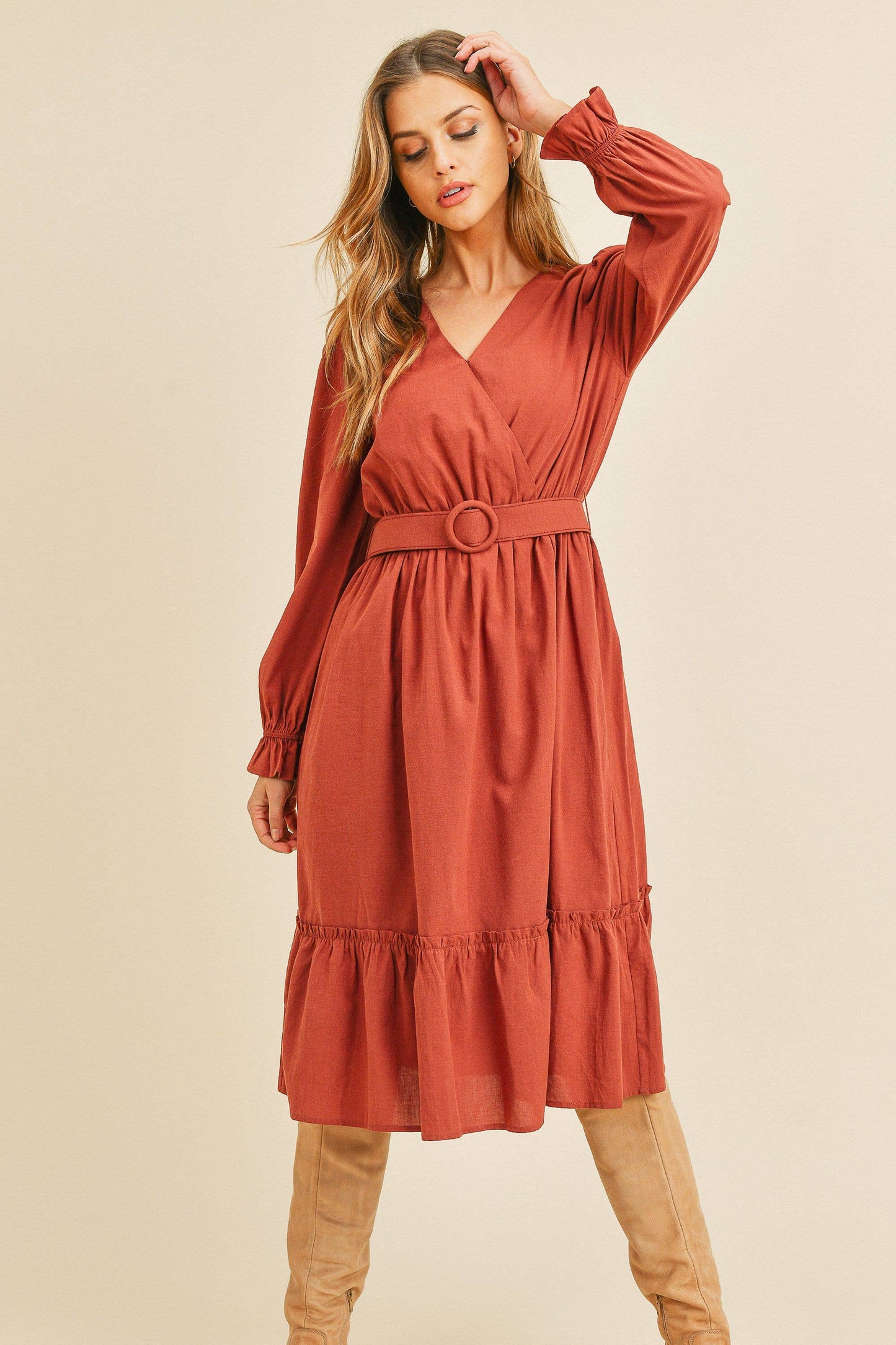 Autumn Dress in Brick- Misses (S-L)