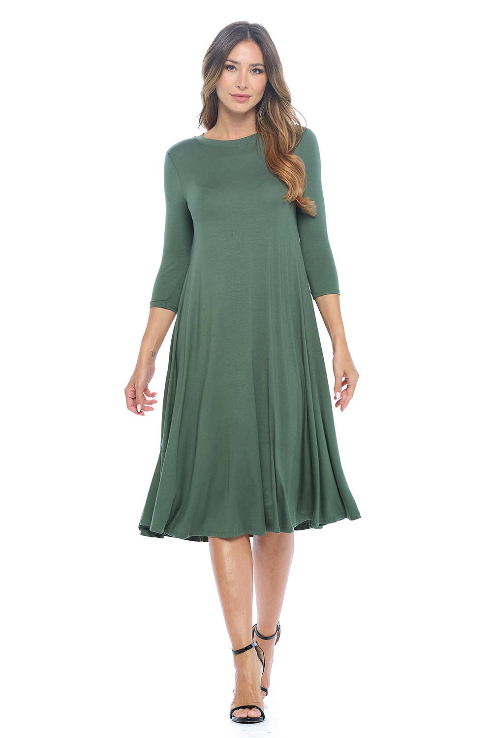 Swing Trapeze Dress in Olive- Misses (M-XL) Olive / M Swing Trapeze Dress in Olive- Misses (M-XL) Olive / M
