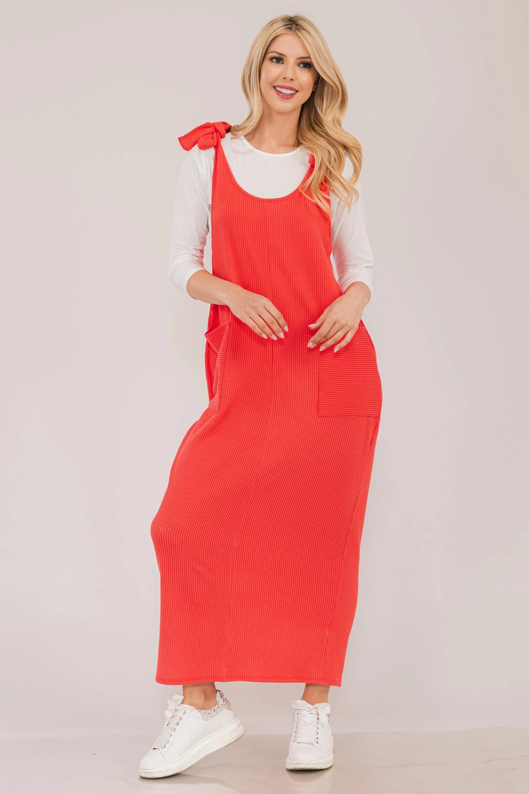 Revel Dress in Coral- Misses and Plus (S-3X)