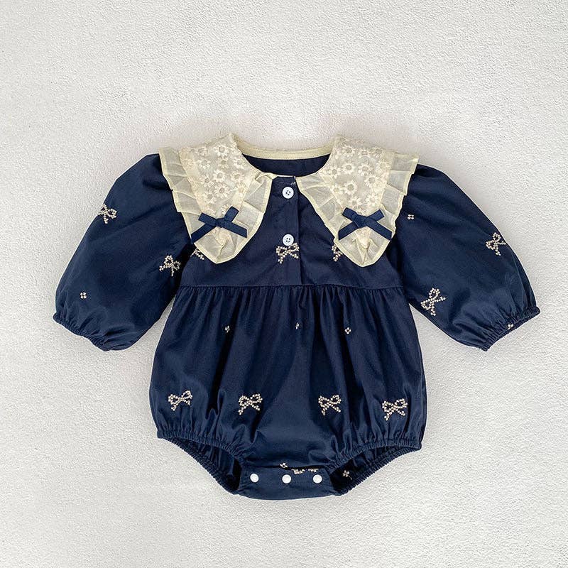 Juniper Romper in Navy Blue- Infant Girls (6M-24M)