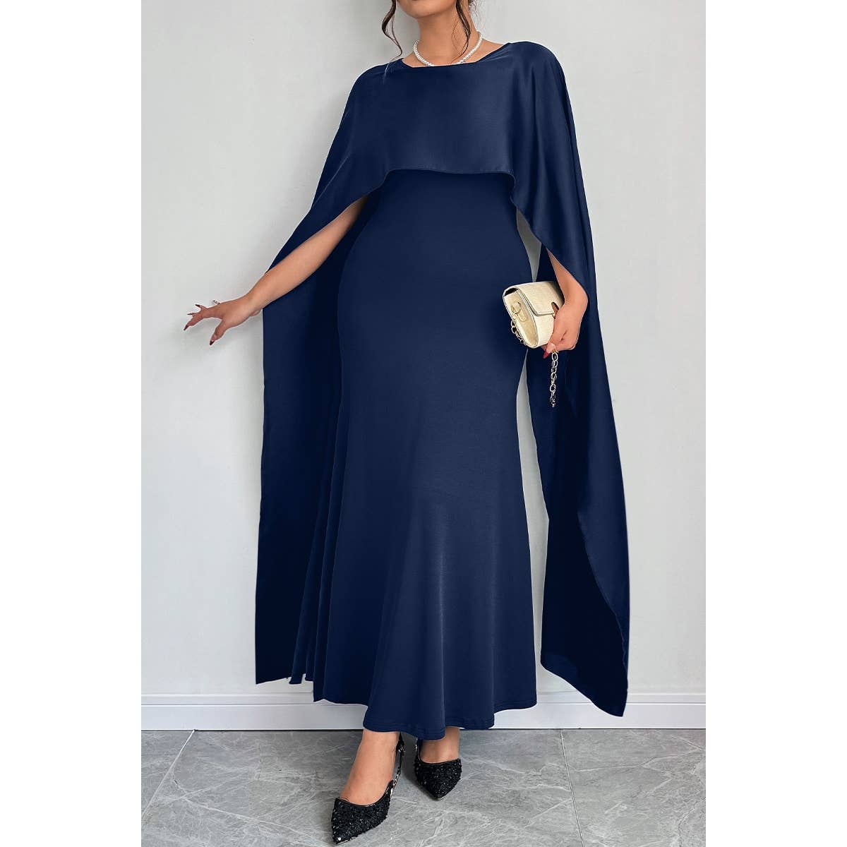 Marcelline Dress in Navy- Plus (1X,2X)