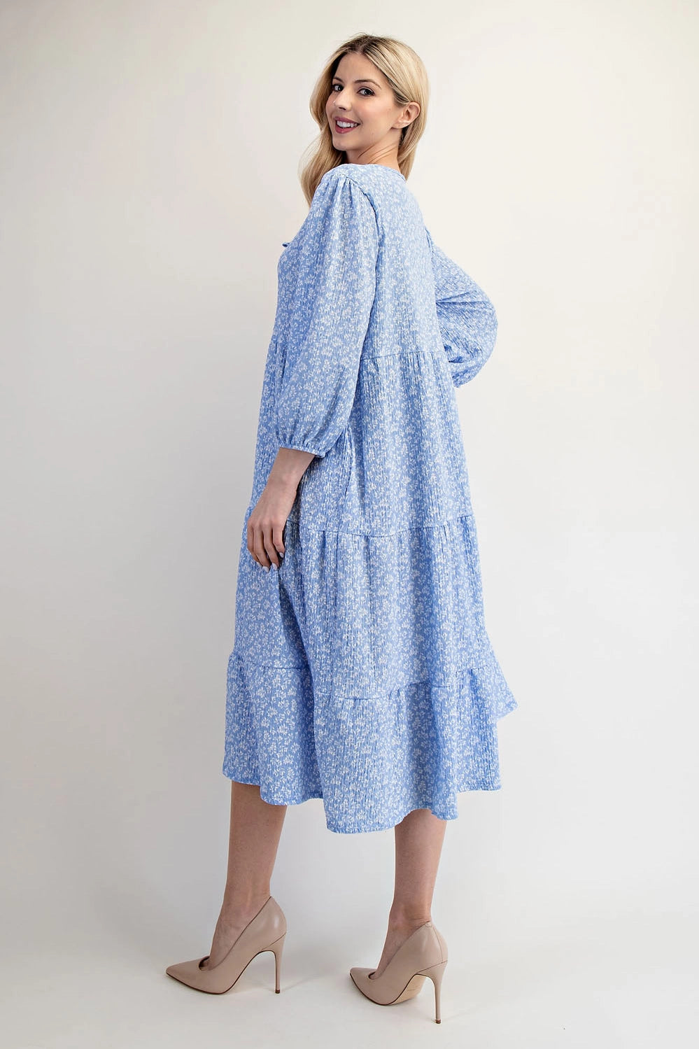 Ava Dress in Blue Floral- Misses and Plus (S-3X)