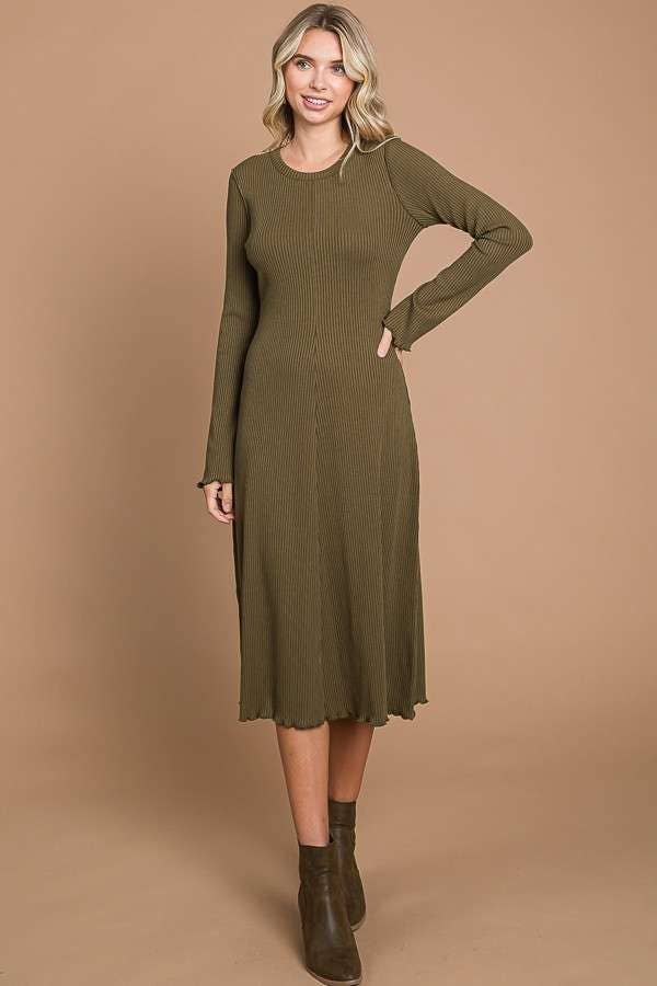 Lacey Dress in Warm Olive- Misses and Plus (S-L, 2X-3X)