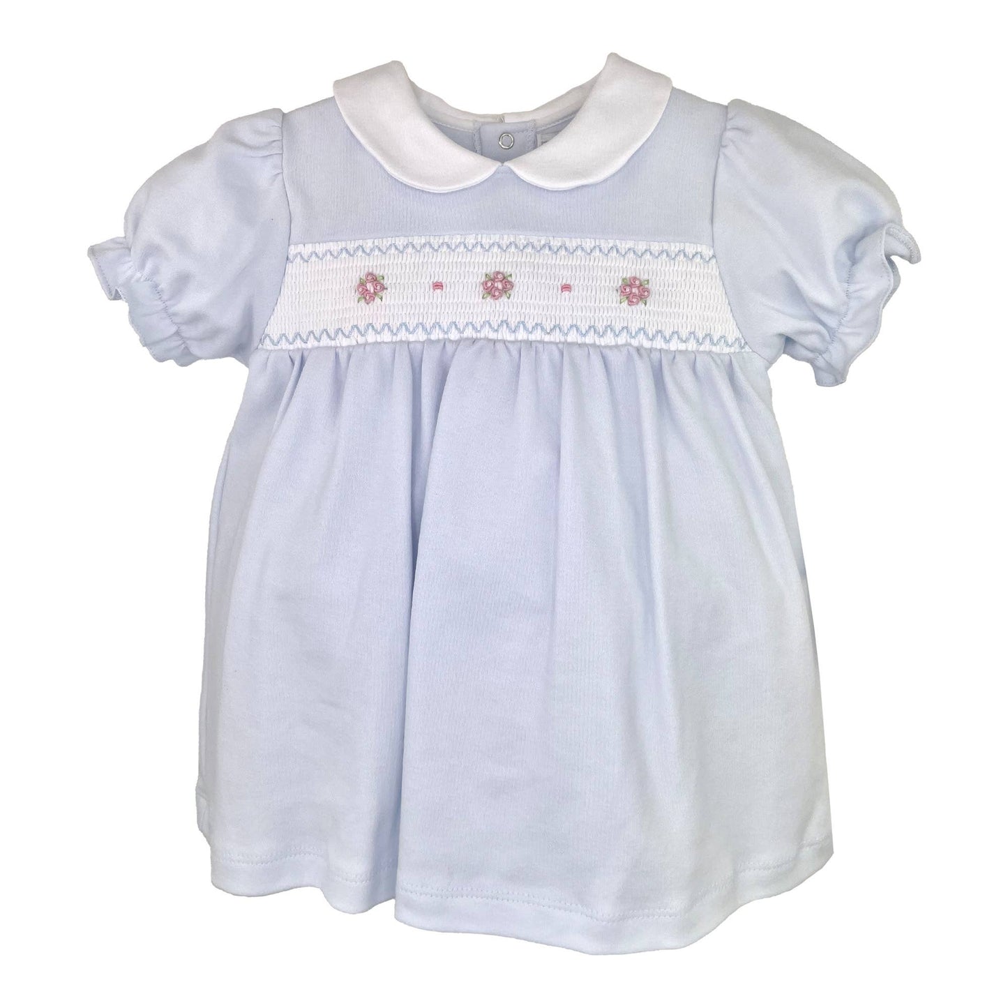 Smocked Flower Knit Dress in Blue- Infant Girl (12M-24M)