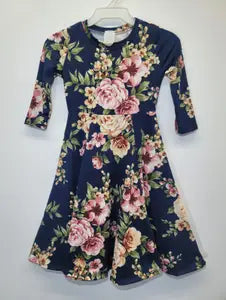 Princess Seam Dress in Floral Navy- Girls (S 5/6 - XL 11/12)