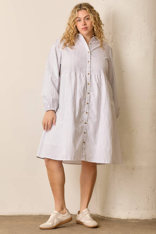 Kini Dress in White Stripe- Misses and Plus (S-XL,2X,3X)