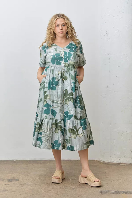 Solea Dress in Sage Multi- Plus (1X-3X)