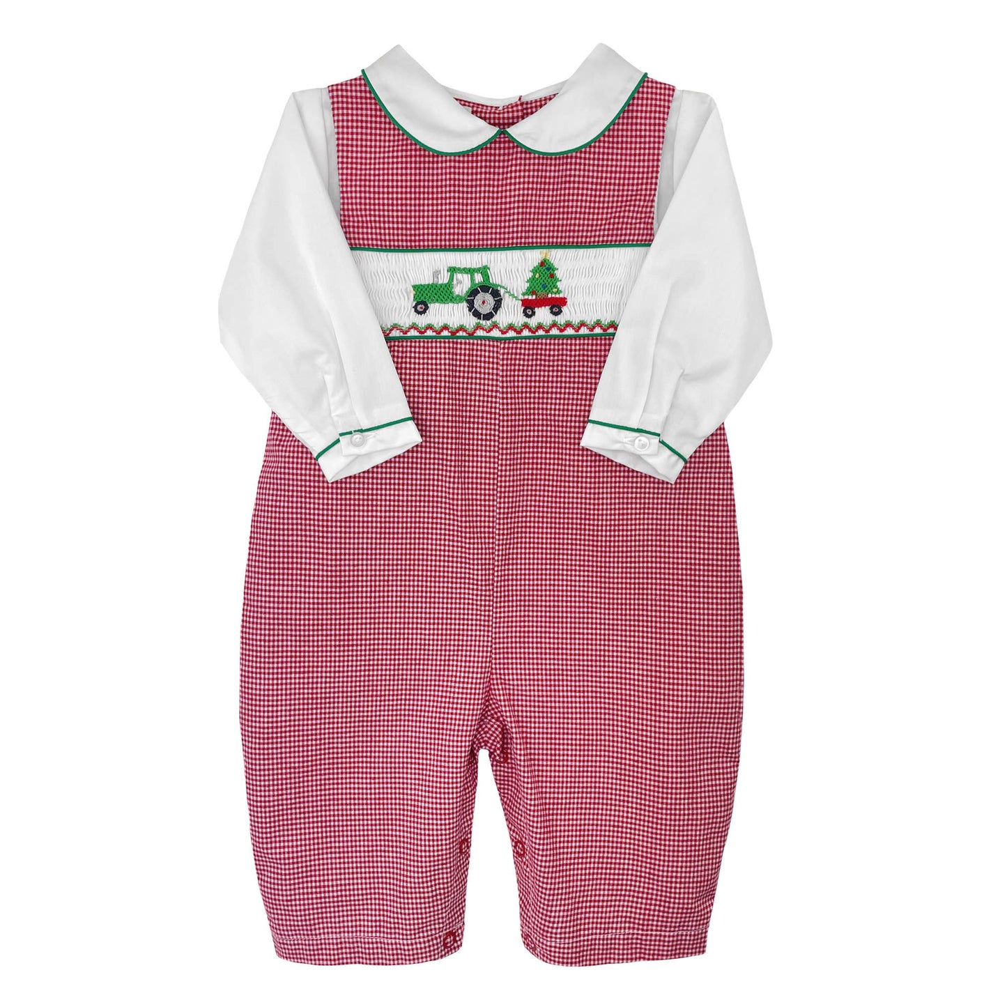 Christmas Smocked Longall in Red- Infant Boys (3M-9M)