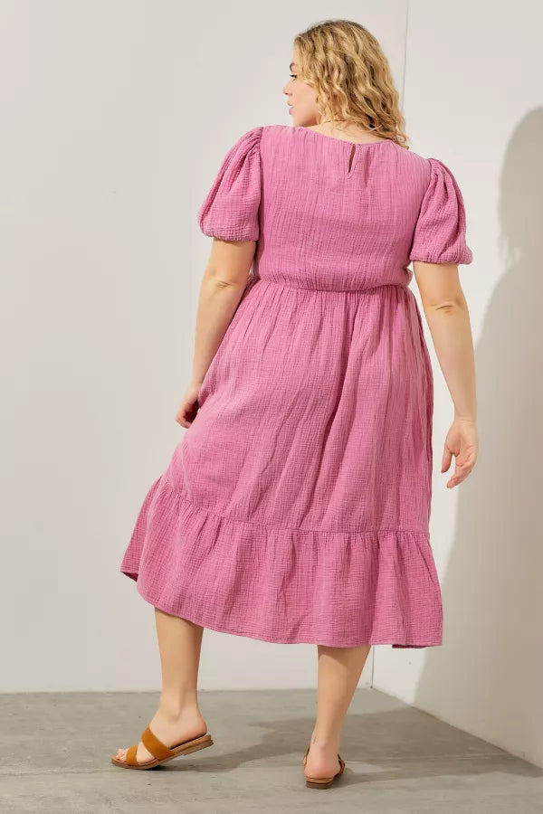 Elle W Dress in Pink- Plus (1X,2X)