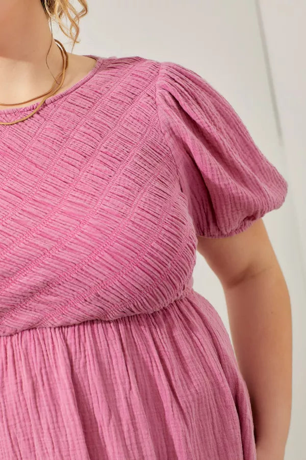 Elle W Dress in Pink- Plus (1X,2X)