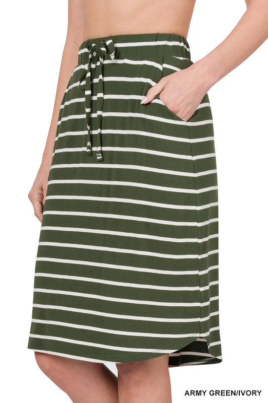 Maddie Weekender Skirt in Army Green/Ivory- Misses & Plus (S-3X)
