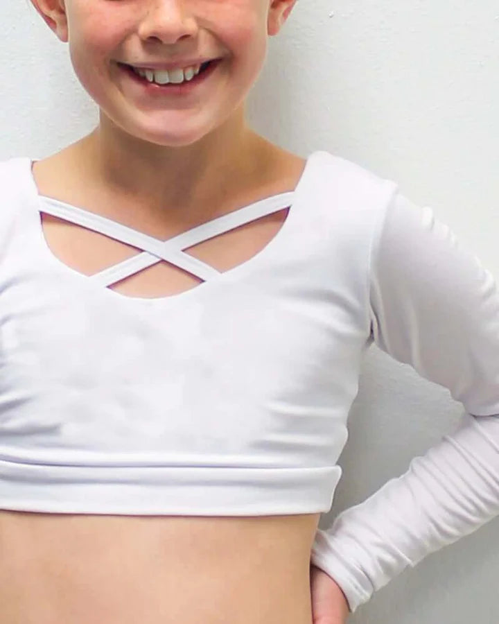 GIRLEE Criss-Cross Long Sleeve in White- Girls (6/8-10/12)