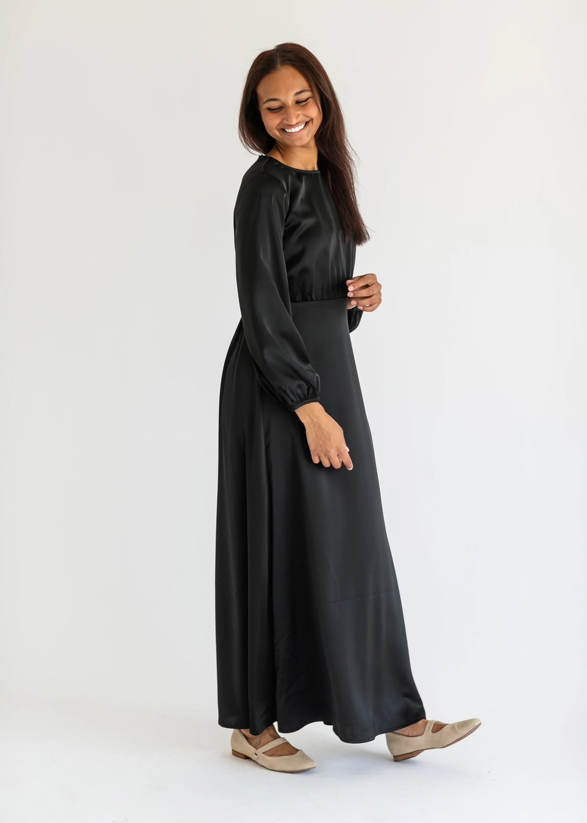 Muriel Satin Maxi Dress in Black- Misses and Plus (XL,2X)