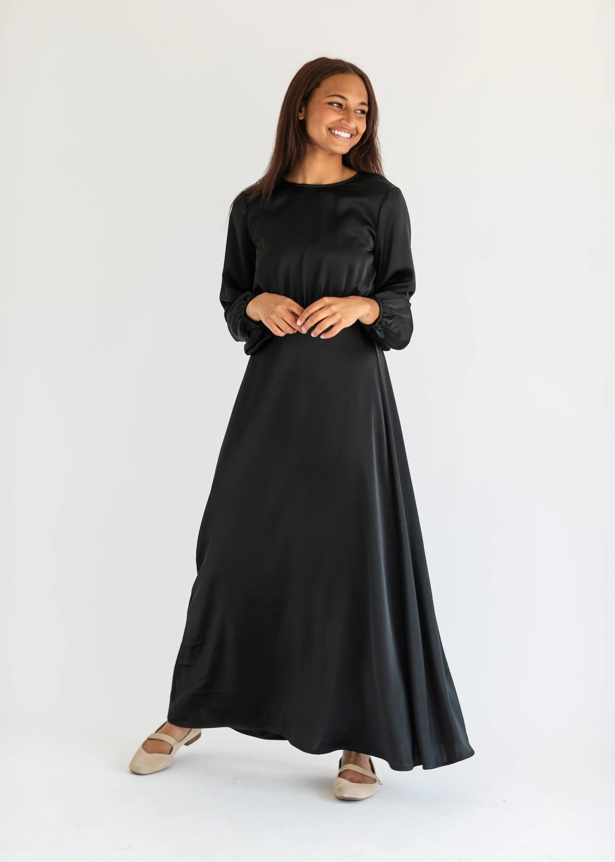 Muriel Satin Maxi Dress in Black- Misses and Plus (XL,2X)