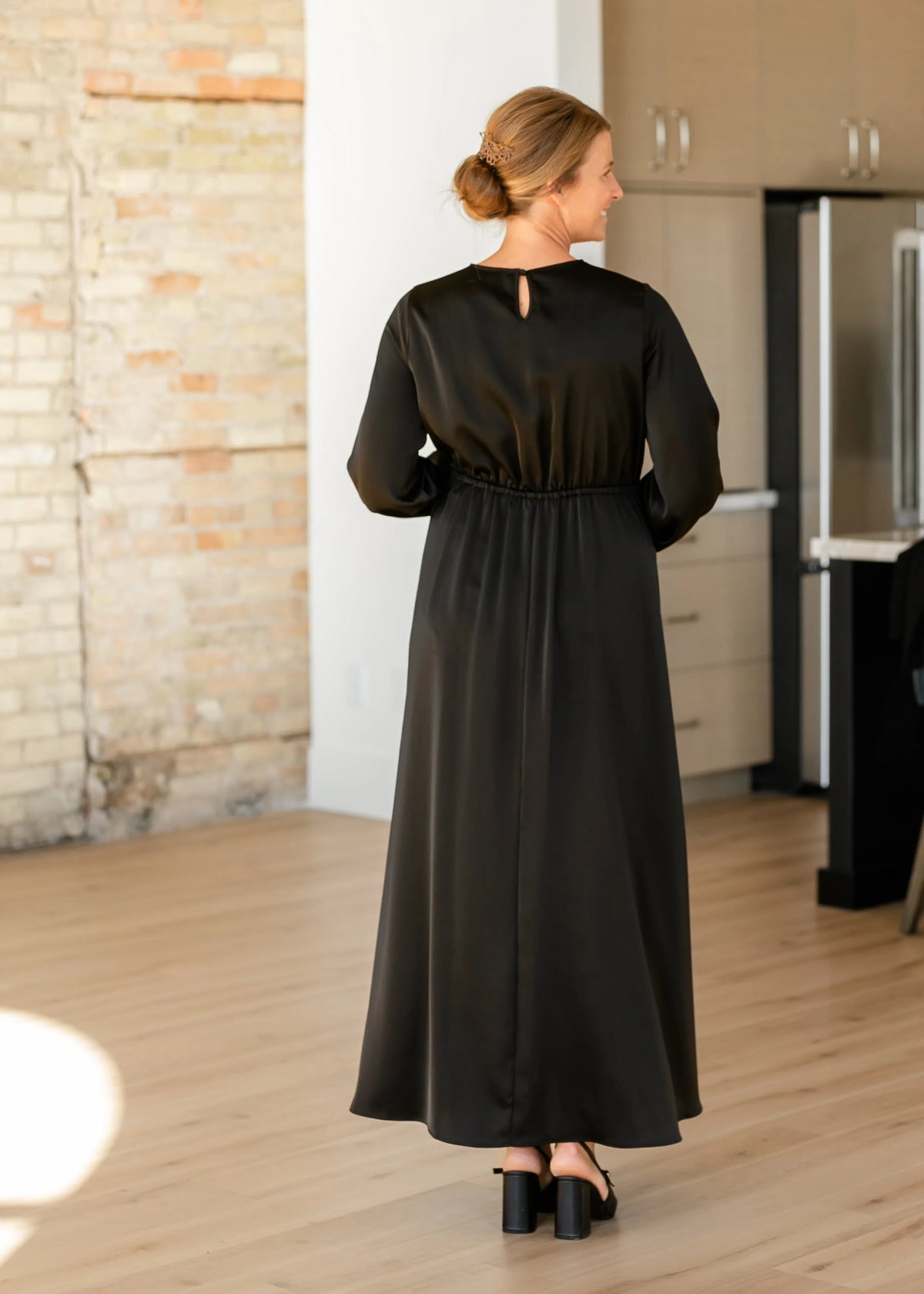 Muriel Satin Maxi Dress in Black- Misses and Plus (XL,2X)