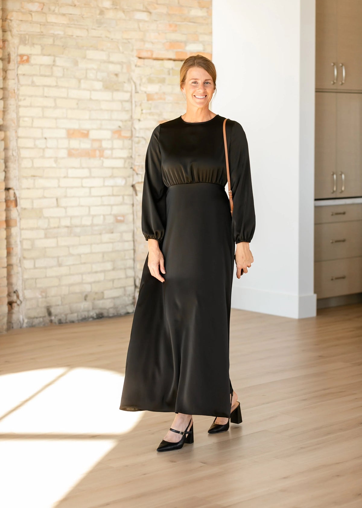 Muriel Satin Maxi Dress in Black- Misses and Plus (XL,2X)