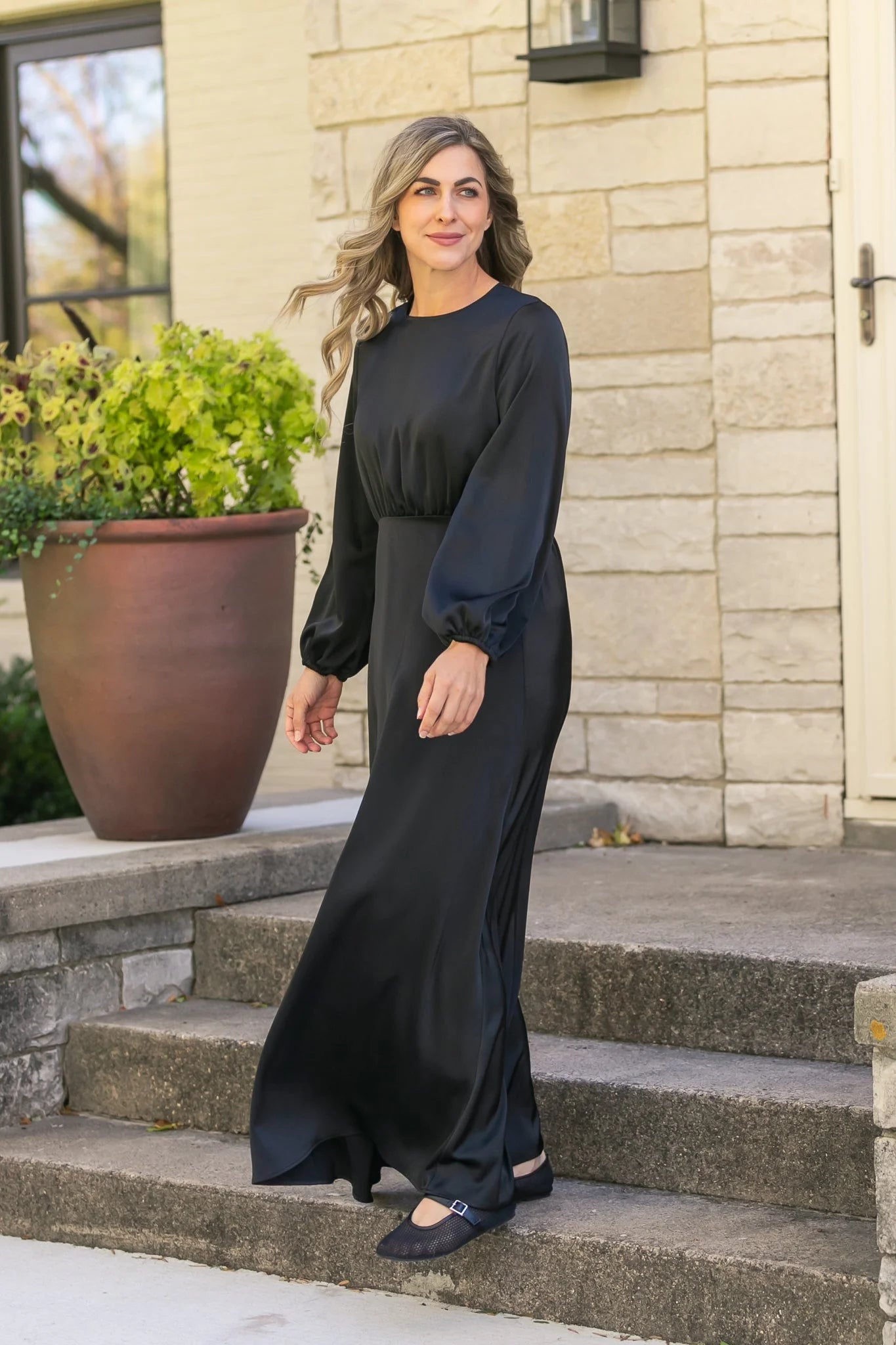 Muriel Satin Maxi Dress in Black- Misses and Plus (XL,2X