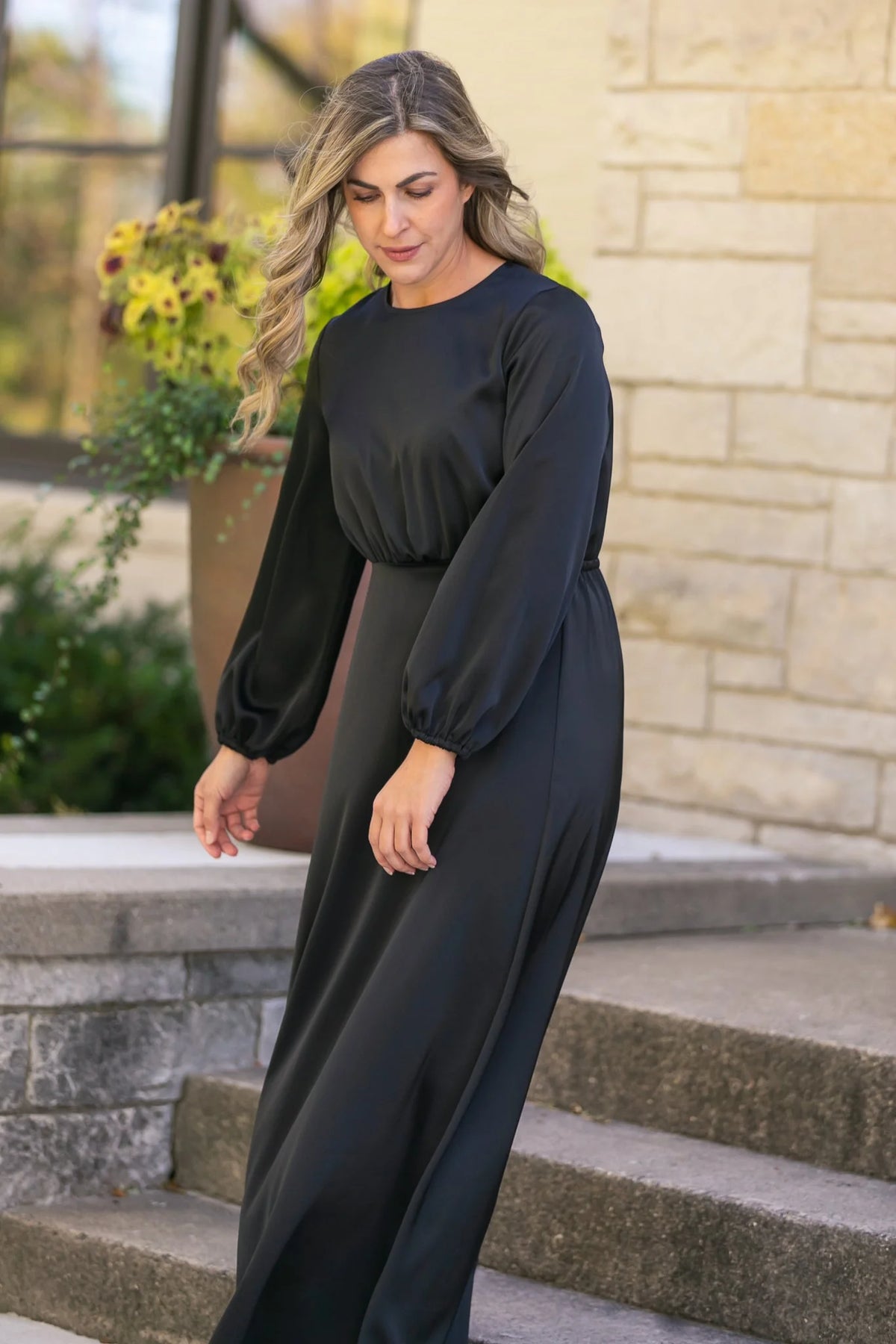Muriel Satin Maxi Dress in Black- Misses and Plus (XL,2X)