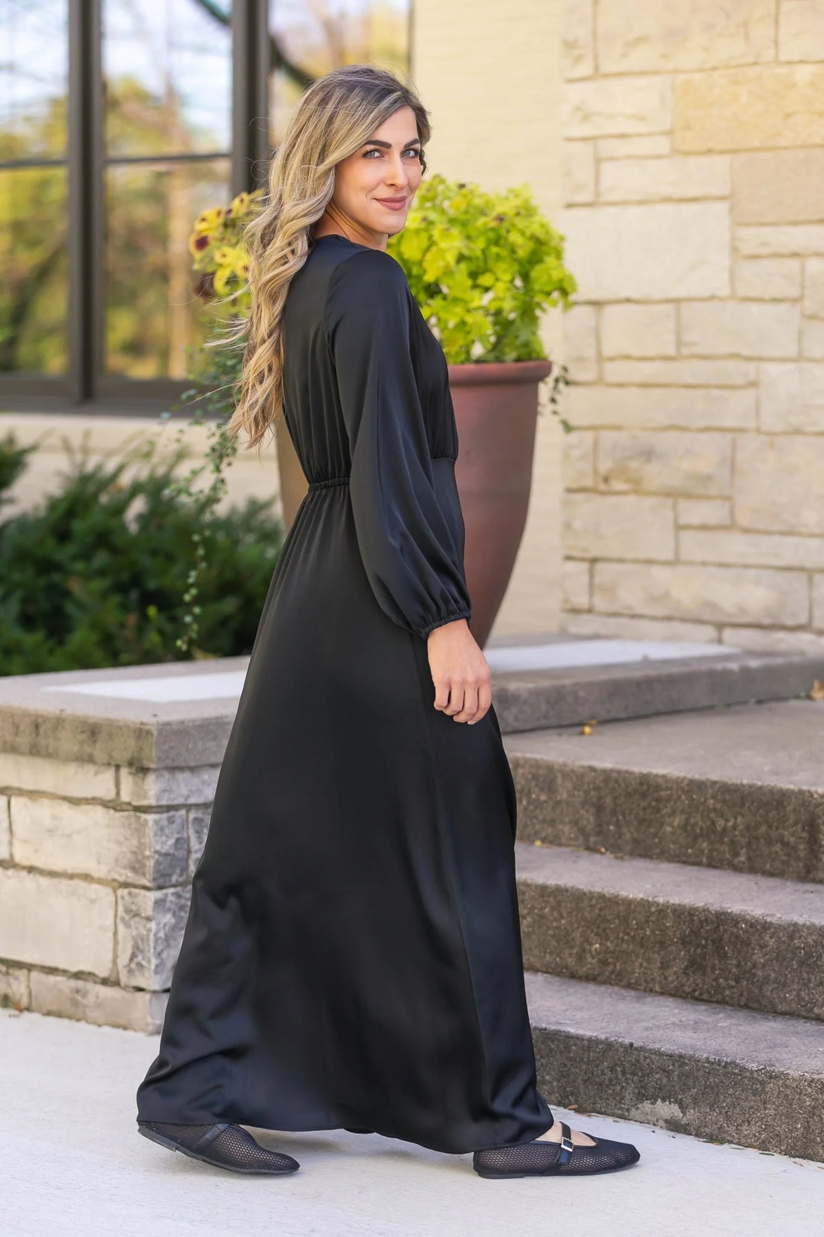 Muriel Satin Maxi Dress in Black- Misses and Plus (XL,2X)