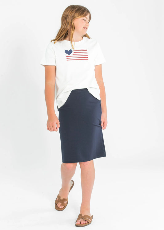 Quinn Midi Skirt in Navy- Tween (S 8 - XL 14)