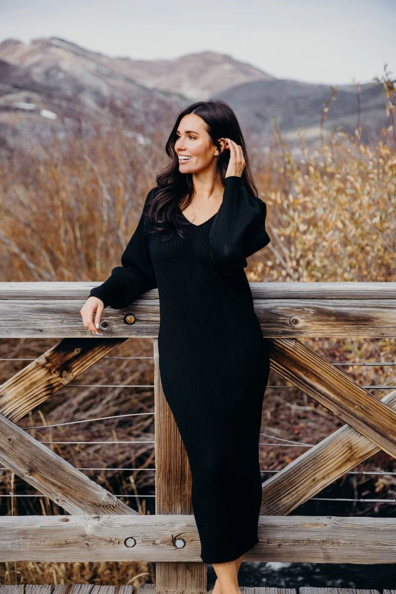 Romee Sweater Dress in Black- Misses, Plus and Extended Plus (M-4X)