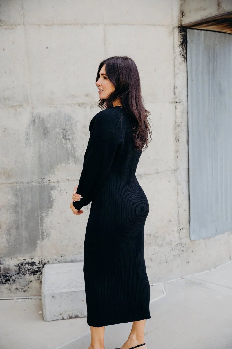 Romee Sweater Dress in Black- Misses, Plus and Extended Plus (M-4X)