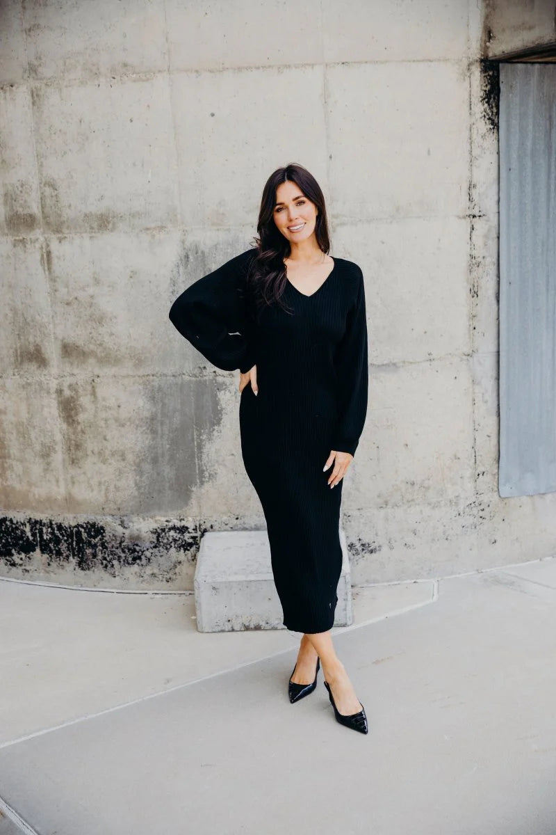Romee Sweater Dress in Black- Misses, Plus and Extended Plus (M-4X)
