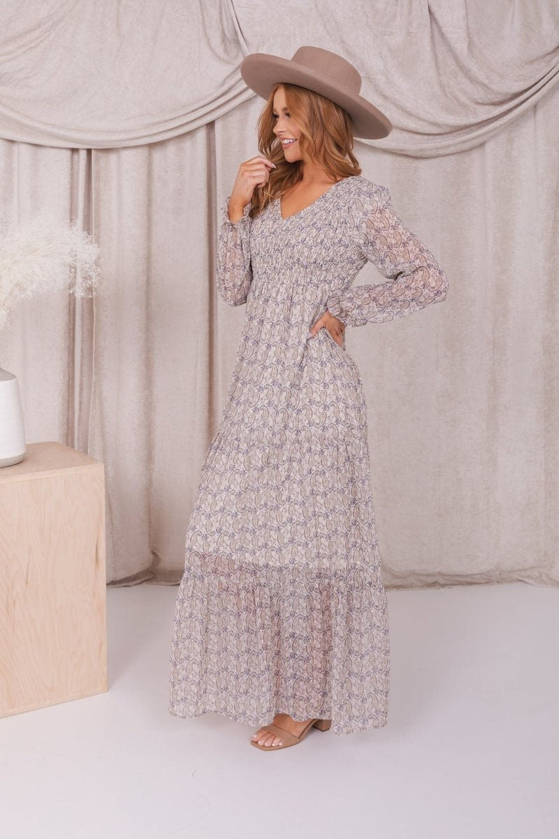 September Dress in Cream Paisley- Misses and Plus (S-2X)