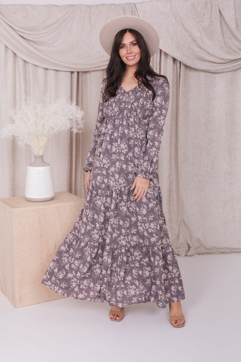 September Dress in Opal Gray- Misses and Plus (S-2X)