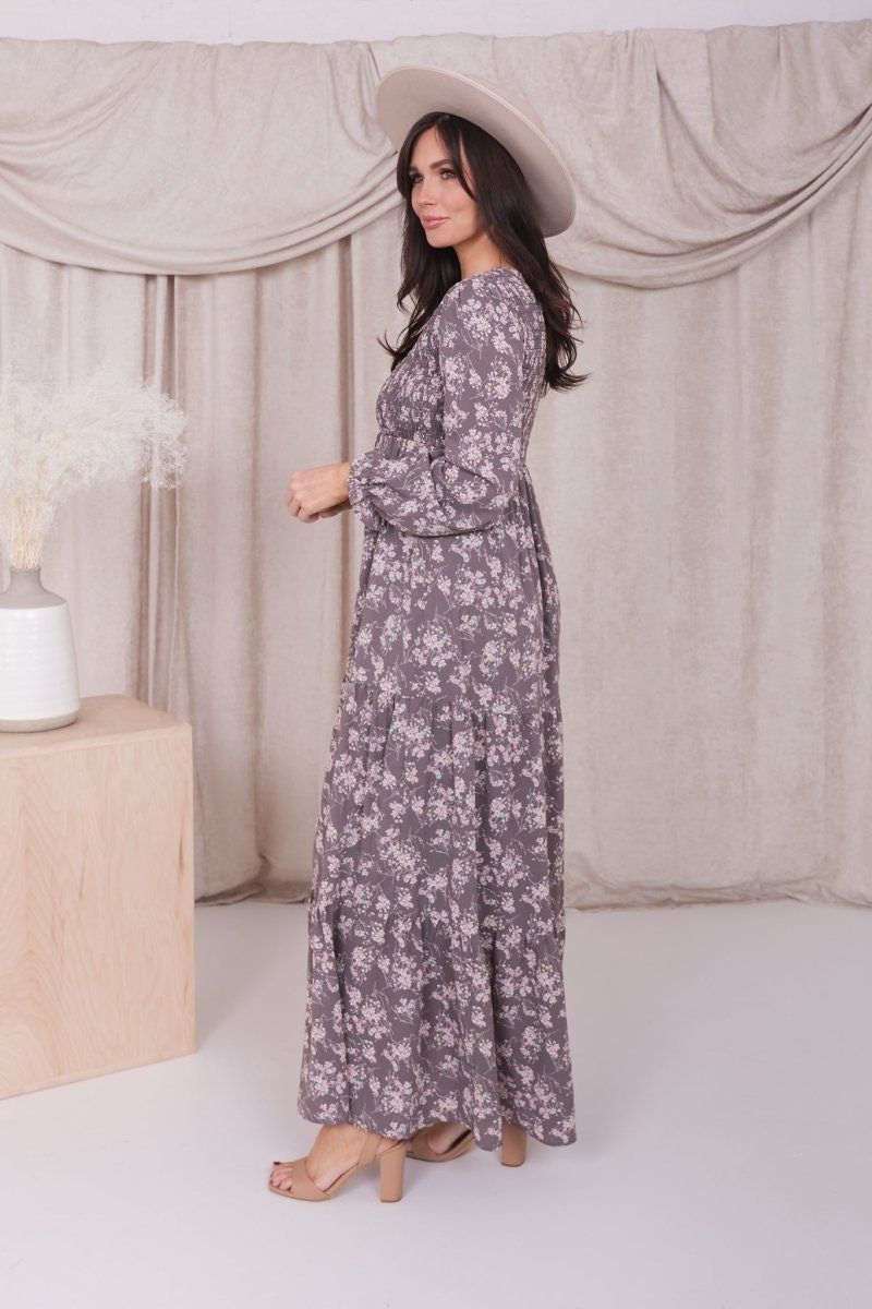 September Dress in Opal Gray- Misses and Plus (S-2X)