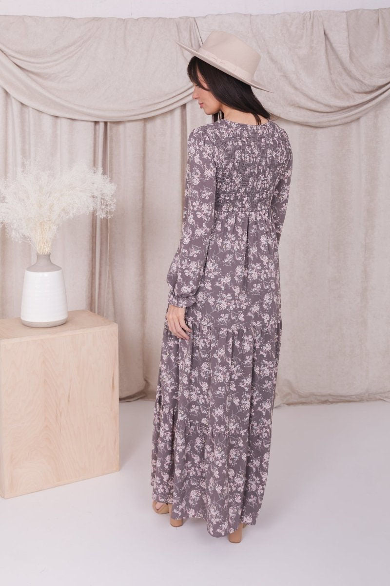 September Dress in Opal Gray- Misses and Plus (S-2X)