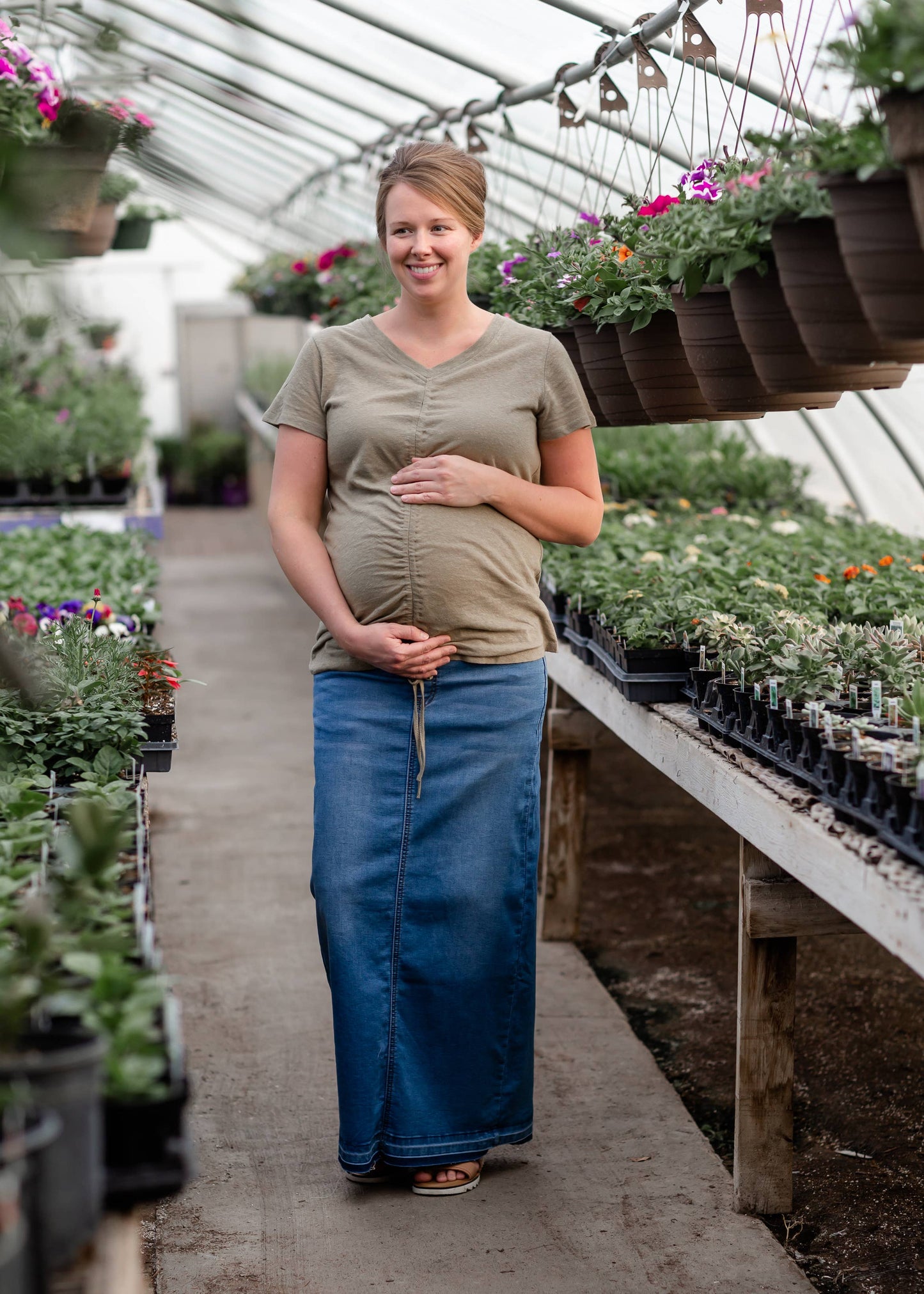 Morgan Maternity Long Denim Skirt in Medium Wash- Misses (6-14)