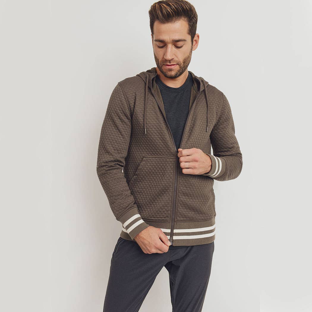 Varsity Hoodie Jacket in Olive- Gents (M-XL)