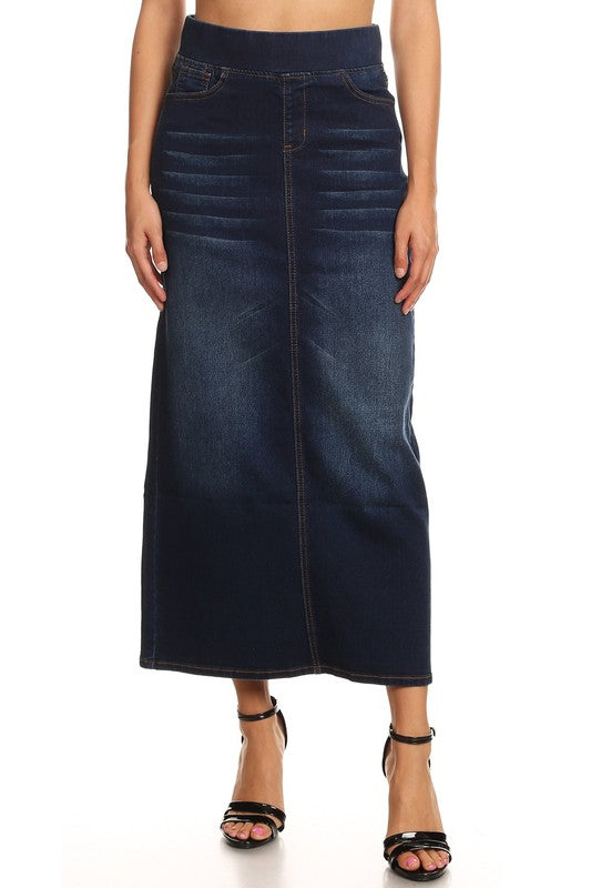 Ashleigh Maxi Denim Skirt in Dark Indigo- Misses & Plus (M-XL)