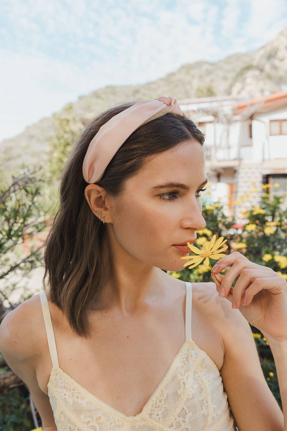 Basic Woven Top Knot Headband in Blush