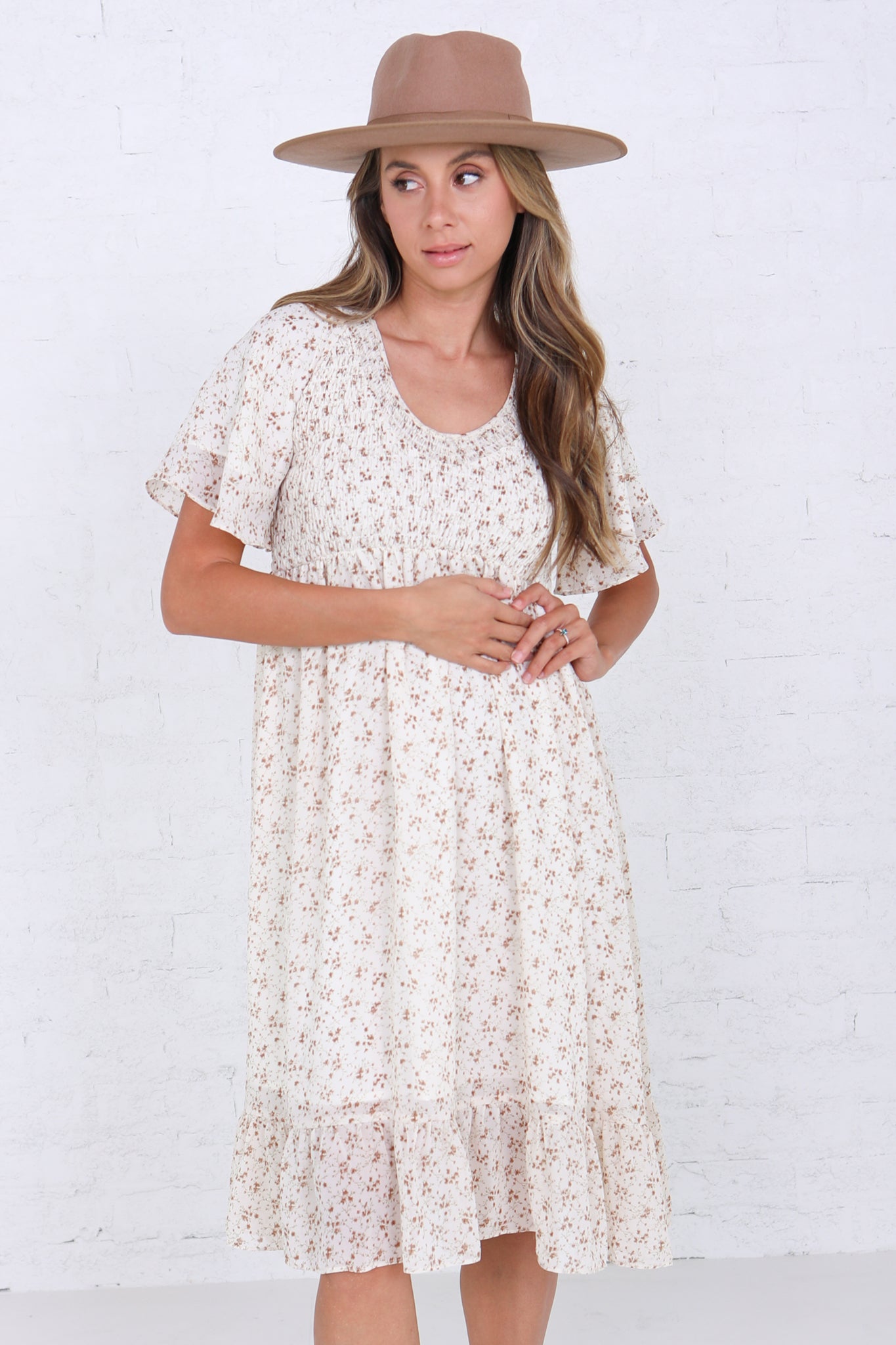 Frances Dress in Toffee Floral- Misses and Plus (XS-2X)
