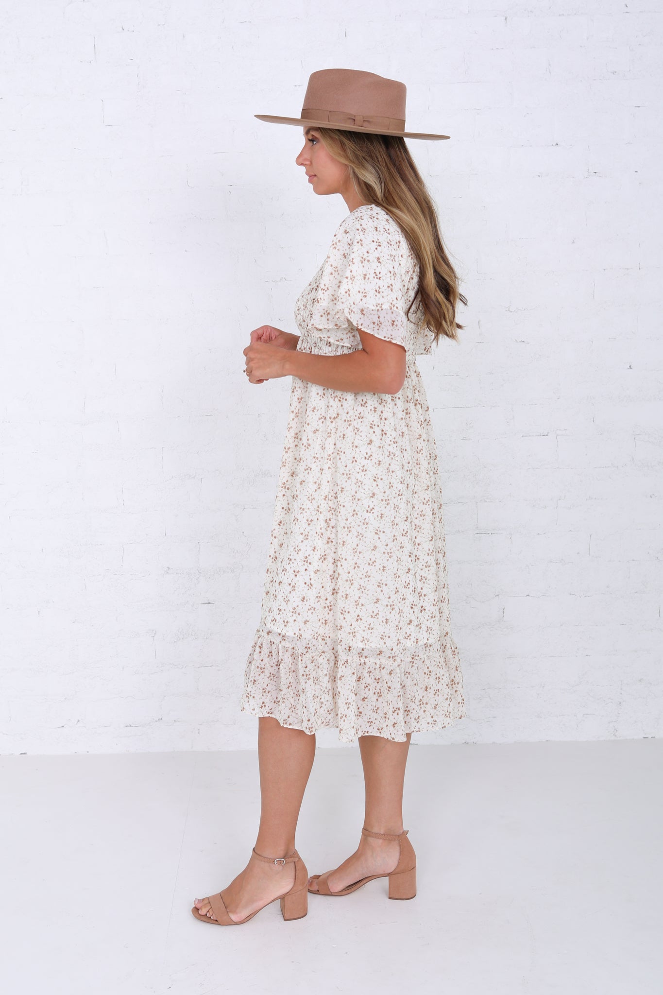 Frances Dress in Toffee Floral- Misses and Plus (XS-2X)