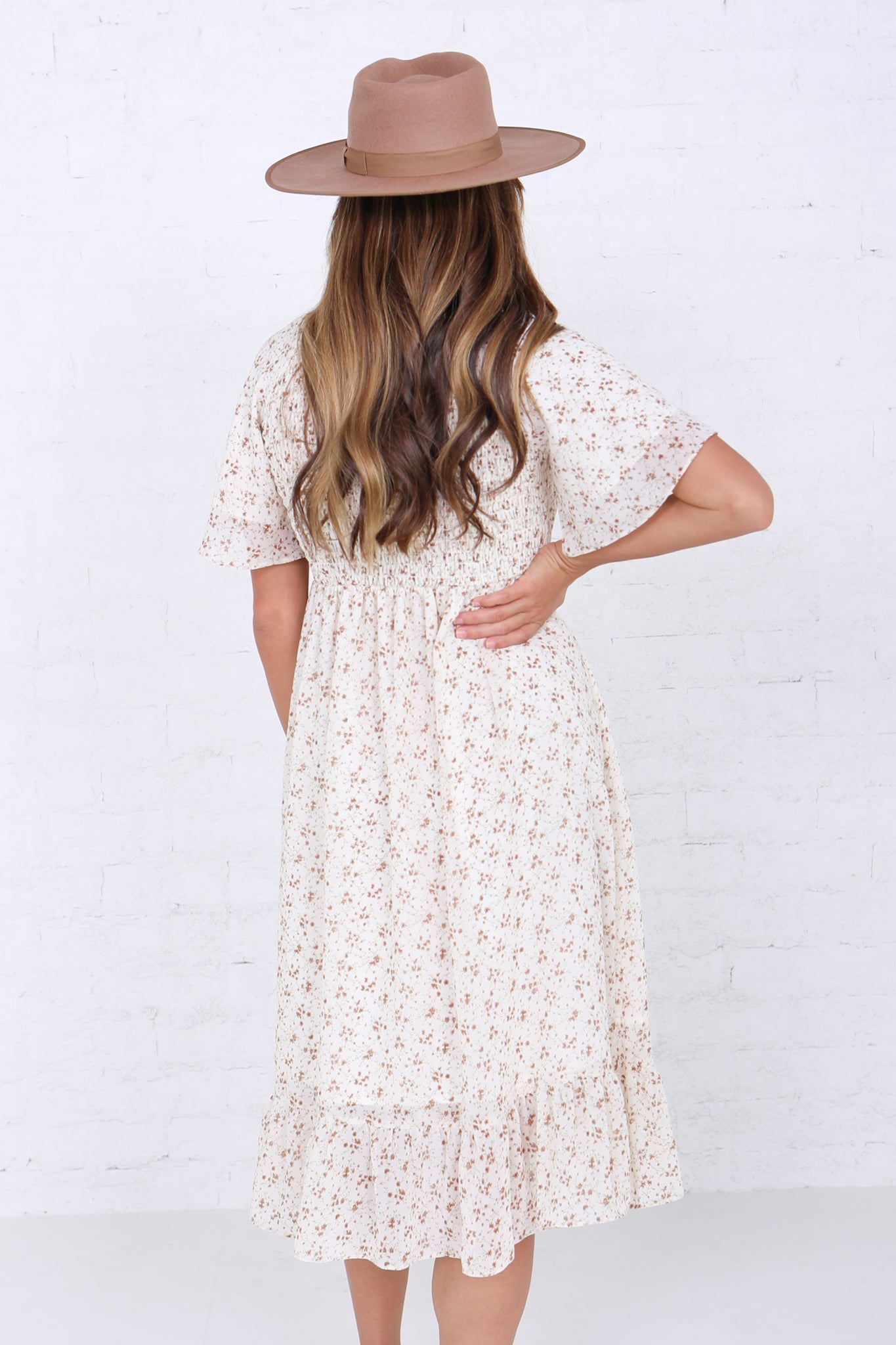 Frances Dress in Toffee Floral- Misses and Plus (XS-2X)