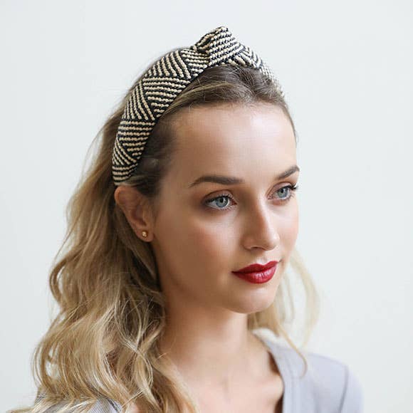 Bohemian Straw Rattan Knotted Headband in Black