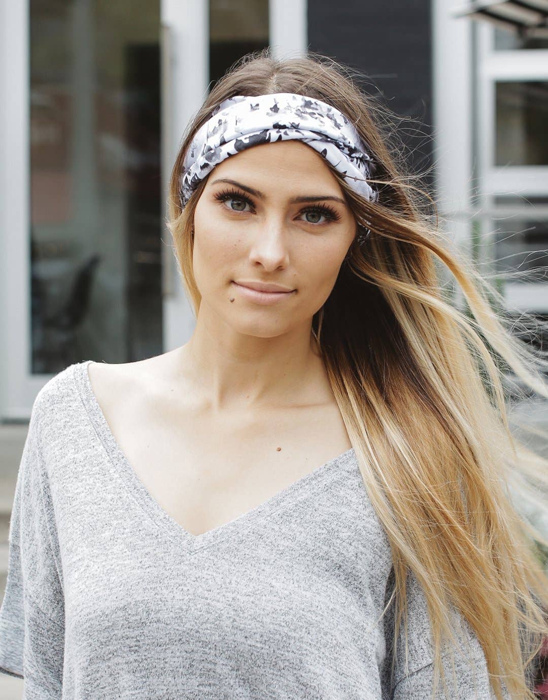 Monochrome Flowers Twist Headwrap